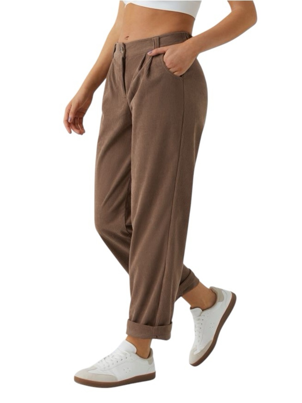 Halara Mid Rise Zipper Pocket Corduroy Casual Pants Pants Brown Small Petite